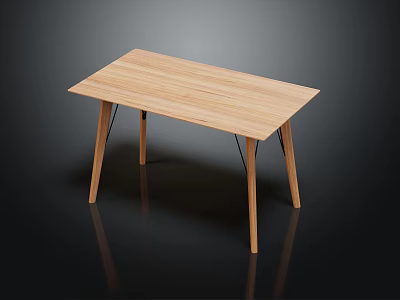 Light Colored Wooden Rectangular Table With Black And Wooden Legs On Reflective Dark Background 3d model