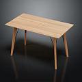 Light Colored Wooden Rectangular Table With Black And Wooden Legs On Reflective Dark Background 3d model