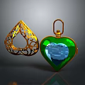 Elegant Gold Filigree Teardrop And Heart Shaped Green Gemstone Fashion Accessories