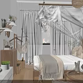 Cozy Modern Hotel Guest Room Interior With Canopy Bed Hanging Chair TV Natural Light And Plants