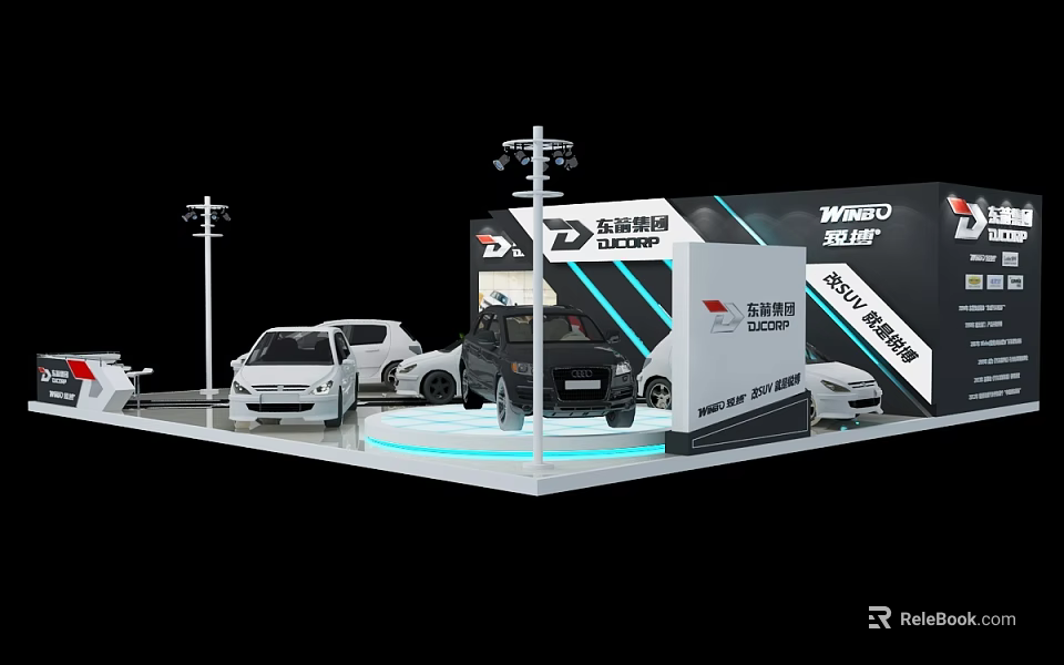 Modern WEY Tank Car Exhibition Booth With Multiple Car Models And Circular Platform 3d model 