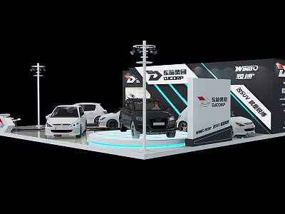 Modern WEY Tank Car Exhibition Booth With Multiple Car Models And Circular Platform 3d model