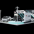Modern WEY Tank Car Exhibition Booth With Multiple Car Models And Circular Platform