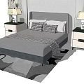 Background Double Bed With Gray Headboard Checkered Pillows Nightstands Table Lamps And Patterned Rug 3d model
