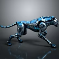 Mechanical Leopard With Silver Metallic Texture Blue Accents And Walking Stance