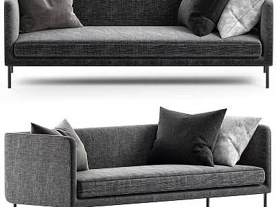 Modern Gray Fabric Sectional Sofa With Decorative Pillows And Metal Legs 3d model