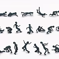 Multiple People Silhouettes in Various Dynamic Poses on Plain White Background 3d model