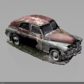 Rusty Old Vintage Car With Red And White Body On Grass Surface
