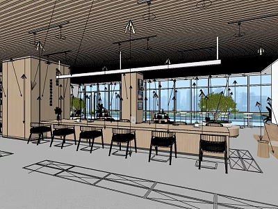 Open Public Office Space With Large Glass Windows Ample Natural Light And Workstations 3d model