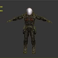 3D Game Movie Character In Black Gray Armor With Red Chest Symbol And Extended Arms