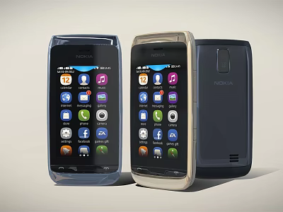 Nokia Classic Mobile Phones With Front Display App Icons And Back View Design 3d model