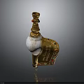 Exquisite White Jade Sculpture With Golden Decoration And Colored Gemstones