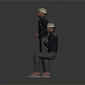 Three Stylish Men Wearing Hats Dark Jackets And Striped Pants Standing And Sitting