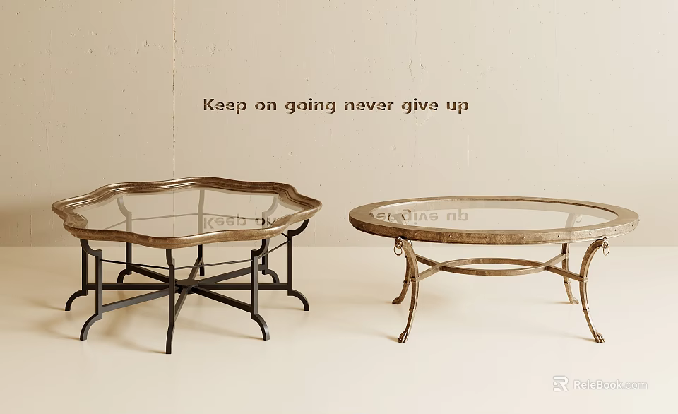 Two Stylish Coffee Tables With Glass Tops And Decorative Metal Leg Designs 3d model 
