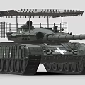 Military Tank With Metal Structure Top Railing Platform Cannon Barrel And Tracks
