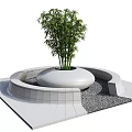 Park Landscape Featuring Circular Planter With Bamboo Plant And Gray Gravel Square Platform