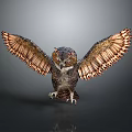 Flying Animal Owl With Spread Wings And Detailed Feathers On Gray Background