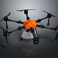 Hexacopter Drone With Orange Central Unit White Payload Black Frame Propellers And Landing Gear