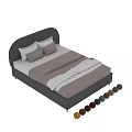 Modern Double Bed With Gray Frame Curved Headboard Bedding And Light Wooden Legs
