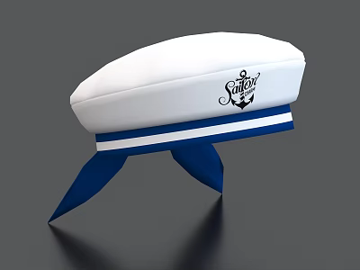 White Sailor Hat with Blue Ribbon Streamers Black Anchor and SHIP Design 3d model