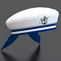 White Sailor Hat with Blue Ribbon Streamers Black Anchor and SHIP Design
