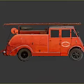 Vintage Red Fire Truck With Roof Ladder And Classic Design Features