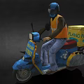 Game Movie Character Riding Blue Motorcycle In Orange Vest With Yellow Delivery Box