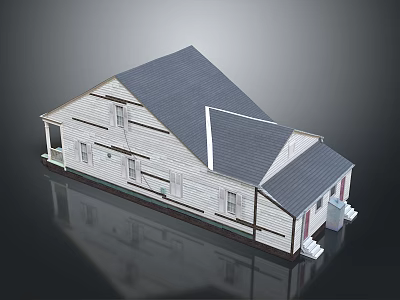 White Exterior Rural Self-built House With Gray Gabled Roof And Porch Steps 3d model