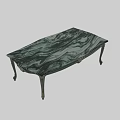 Elegant Coffee Table With Green White Marble Top And Carved Decorative Legs