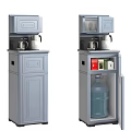 Gray Vertical Water Dispenser Household Appliances With Open Closed Cabinet Doors And Water Bottle