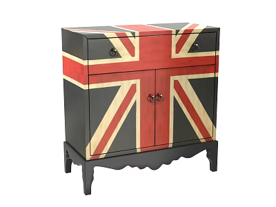 Decorative Cabinet With Union Jack Pattern Red White Black Design Two Drawers And Double Doors 3d model