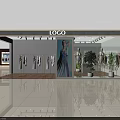 Modern Clothing Store With Clothes On Gold Racks Spotlights Window Display Mannequins And Green Plants