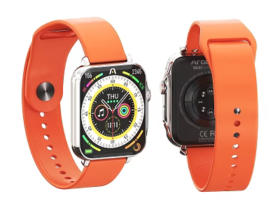 Pair of Smart Watches With Orange Straps And Digital Display Design 3d model