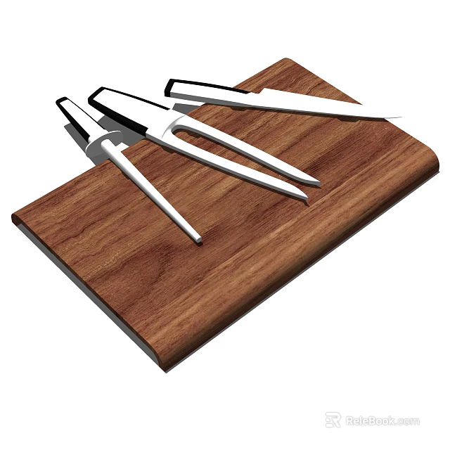 Essential Kitchen Tools Set With Wooden Cutting Board Knives And Forks 3d model 