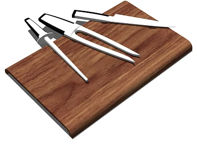 Essential Kitchen Tools Set With Wooden Cutting Board Knives And Forks 3d model