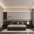Hotel Guest Room Modern Chinese Style With Wooden Bed Nightstands Table Lamp And Rug