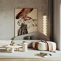 Modern Living Room Interior With Sloped Wooden Ceiling Arched Doorway Sofa Artwork And Coffee Table