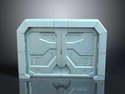Futuristic Industrial Metal Double Door With Geometric Panel Design And Frame 3d model