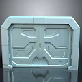 Futuristic Industrial Metal Double Door With Geometric Panel Design And Frame