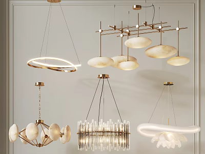 Stylish Modern Chandeliers with Various Shapes and Materials for Interior Lighting 3d model