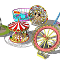 Exciting Amusement Rides In Theme Park Featuring Ferris Wheel Carousel Roller Coaster And Pirate Ship