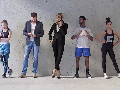 Diverse Group of People Standing Against Gray Wall in Various Outfits and Styles 3d model