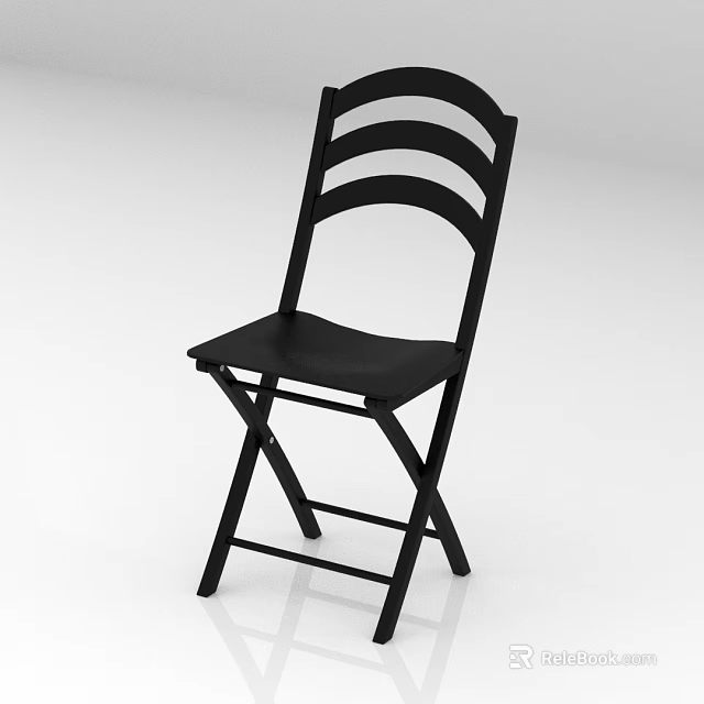 Black Folding Chair With Simple Backrest Design And Sturdy Support Frame 3d model