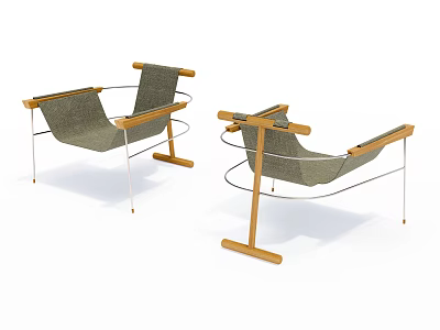 Modern Minimalist Leisure Lounge Chairs With Wooden Armrests Metal Frame And Fabric Seat 3d model