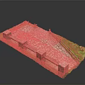 Modern Outdoor Model Scene With Stone Pavement Grass And Stone Railings