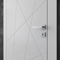 Modern White Hinged Door With Geometric Line Pattern And Metallic Handle 3d model