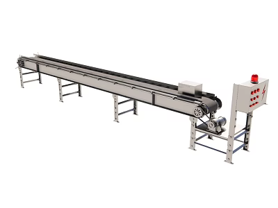 Industrial Conveyor Belt System With Metal Frame Control Panel And Warning Light 3d model