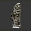 Detailed Stone Lion Sculpture Carving With Flowing Mane Heraldic Shield And Clawed Paws