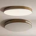 Two Modern Round Ceiling Lights With Golden Frame And White Panel 3d model