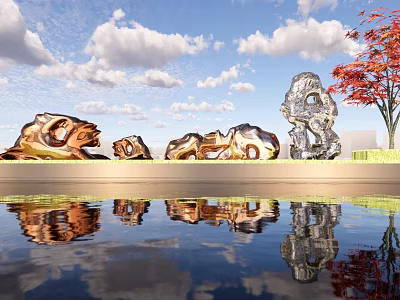 Modern City Sculpture Metal Shape Stone Ornaments 3d model